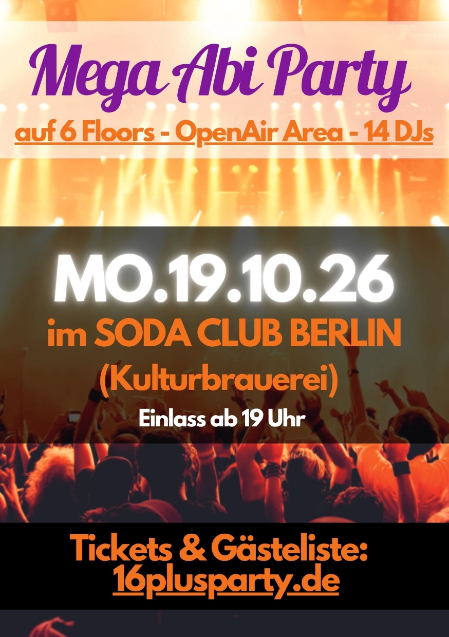 MEGA ABI PARTY @ SODA CLUB, 19.10.2026